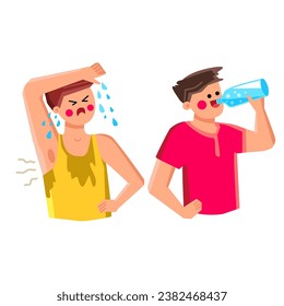 vector de deshidratación. agua de verano, sed de beber, cuidado de la sed de deshidratación carácter deshidratación. ilustración de dibujos animados planos de personas
