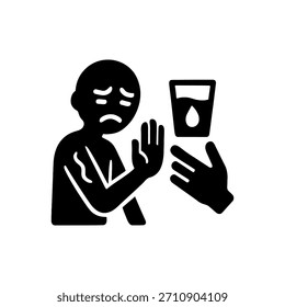 Icono de rechazo de agua de deshidratación aislado sobre fondo blanco