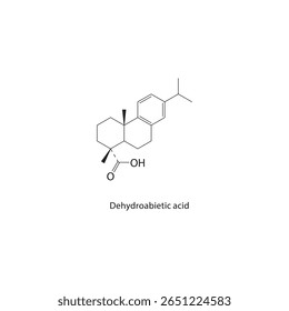Estrutura esquelética do ácido desidroabiético. Ilustração esquemática do composto de ácido resínico. Diagrama simples, fórmula química.
