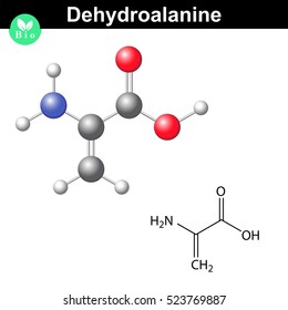 Dehydroalanine amino acid with atypical molecular structure, scientific 2d and 3d vector illustration, isolated on white background, eps 10