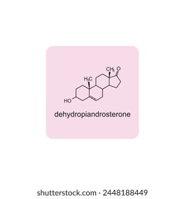 dehydropiandrosterone skeletal structure diagram.Steroid hormone compound molecule scientific illustration on pink background.