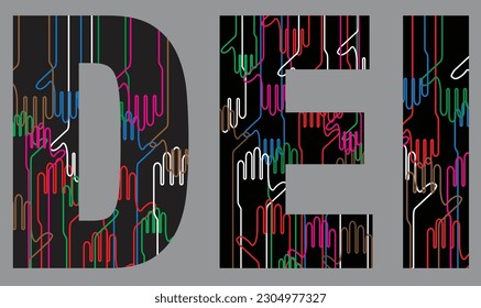 DEI Diversidad Equity Inclusion símbolo con íconos de mano multiculturales para diversos negocios