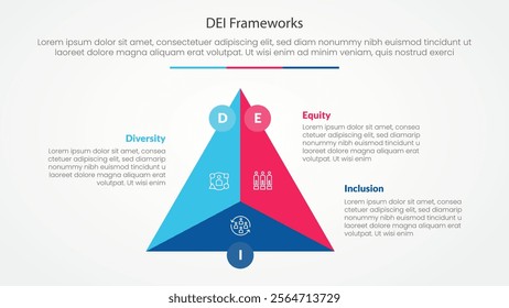 DEI frameworks infographic concept for slide presentation with triangle cycle circular center circle badge with 3 point list with flat style vector