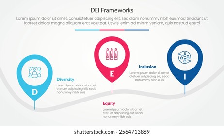 DEI frameworks infographic concept for slide presentation with pin tagging location road up and down with 3 point list with flat style vector