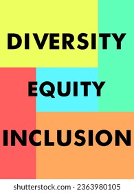 DEI letters on colored background. Diversity, equity and inclusion written illustration art letters background poster, banner, print.