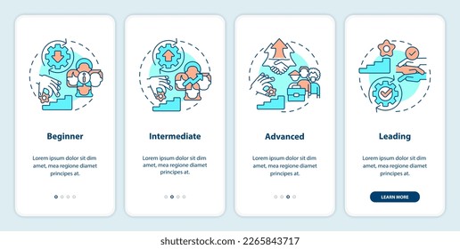 DEI program maturity stages onboarding mobile app screen. Tolerance walkthrough 4 steps editable graphic instructions with linear concepts. UI, UX, GUI template. Myriad Pro-Bold, Regular fonts use