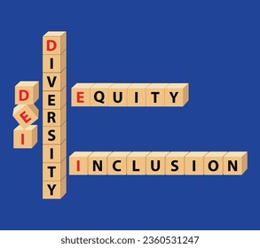 DEI symbol blocks. Diversity, Equity, and Inclusion (DEI) Banner. Letter blocks Tiles on blue Background. business concept background. vector illustration