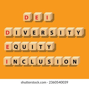 DEI symbol blocks. Diversity, Equity, and Inclusion (DEI) Banner. Letter blocks Tiles on blue Background. business concept background. vector illustration