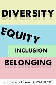 DEIB letters on colored background. Diversity, equity, inclusion and belonging color illustration art letters background poster, banner, print.