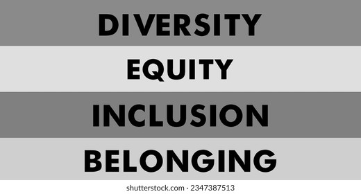 DEIB letters on grey background. Diversity, equity, inclusion and belonging grey illustration art letters background poster, banner, print.