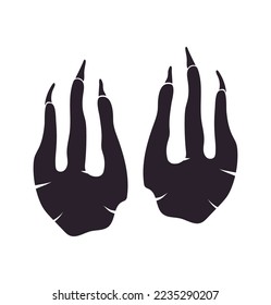 Deinonychus dinosaur footprint vector. Paleontology, history vintage. Paleontology dinosaur traces illustration. Predator animal foots of ancient biology.