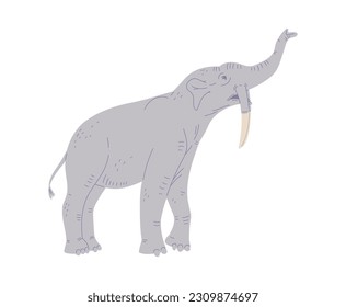 Deinotherium elephant, flat vector illustration isolated on white background. Hand drawn prehistoric extinct animal. Miocene epoch proboscidean animal. Saber-toothed elephant.