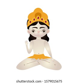 Deity Hanuman with monkey face in gold crown vector illustration