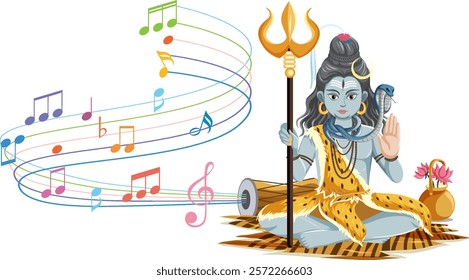 Deity with music notes and spiritual symbols