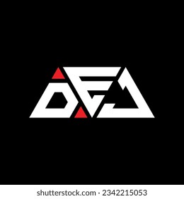 DEJ triangle letter logo design with triangle shape. DEJ triangle logo design monogram. DEJ triangle vector logo template with red color. DEJ triangular logo Simple, Elegant, and Luxurious design.
