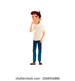 dejected boy thinking cartoon vector. dejected boy thinking character. isolated flat cartoon illustration