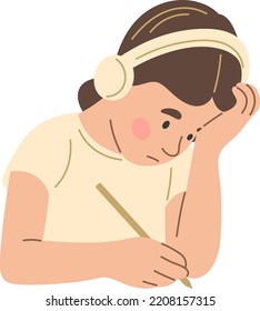 A Dejected Girl In Headphones Writes.