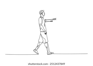 Dejected man with arrow in his chest continuous one line drawing. Arrow in person chest single line art illustration. Editable vector. Sacrifice, sadness, and lonely concept.