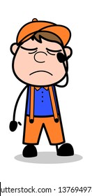 Dejected - Retro Cartoon Carpenter Worker Vector Illustration﻿