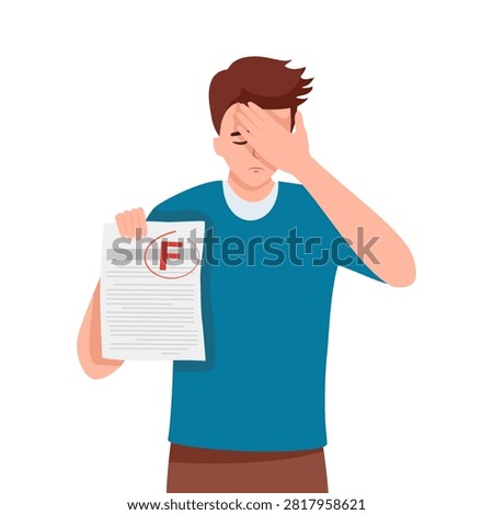 Dejected Student Boy Character Reveals His F Test Result, Disappointment