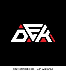 DEK triangle letter logo design with triangle shape. DEK triangle logo design monogram. DEK triangle vector logo template with red color. DEK triangular logo Simple, Elegant, and Luxurious design.