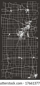 DeKalb, Illinois, USA – urban city vector map, roads and highways, transportation network, downtown city center with suburbs