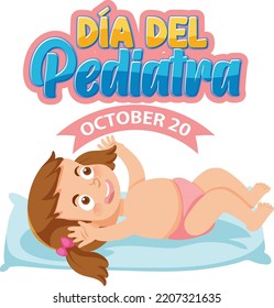 Día del Pediatra text with cartoon character illustration