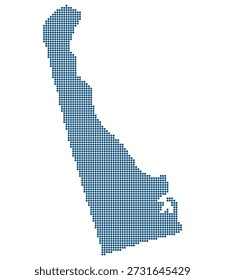 Mapa de puntos azules de Delaware para la tecnología legal Corporativa y la IA del Tribunal de Cancillería. Mapa punteado del estado de Delaware. 