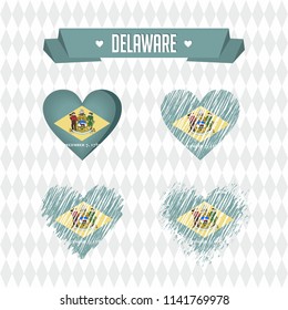 Delaware. Collection of four vector hearts with flag. Heart silhouette