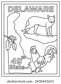 Delaware coloring page designed in hand drawn vectors 