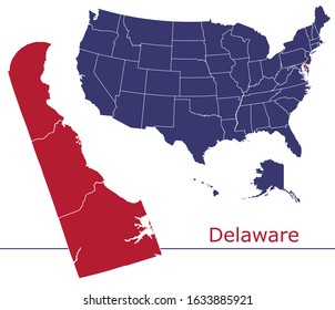 Delaware counties vector map with USA map colors national flag