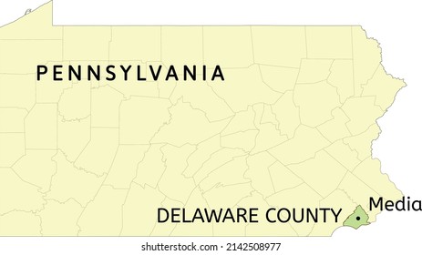 Delaware County And Borough Of Media Location On Pennsylvania State Map