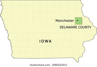 Delaware County and city of Manchester location on Iowa state map