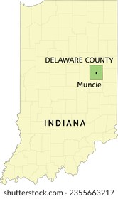 Ubicación del condado de Delaware y la ciudad de Muncie en el mapa estatal de Indiana