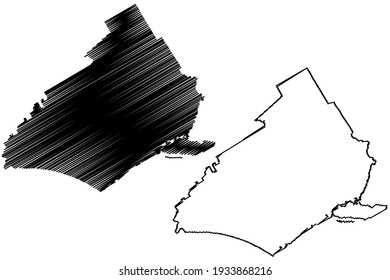 Delaware County, Commonwealth of Pennsylvania (U.S. county, United States of America) map vector illustration, scribble sketch Delco map