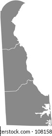 Delaware county map vector outline illustration gray background. Delaware state of USA county map. Delaware County map of state of United States of America