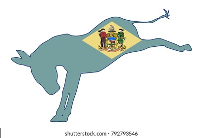 The Delaware Democrat party donkey flag over a white background