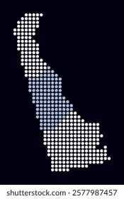 Delaware dotted map. Digital style map of the state on dark background. Delaware shape with circle dots. Colored dots style. Large size circles. Simple vector illustration.