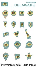 Delaware Flag Collection. Big set for design. Vector Illustration.