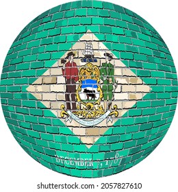 Delaware flag in globe form - Illustration, 
Delaware flag sphere in brick style