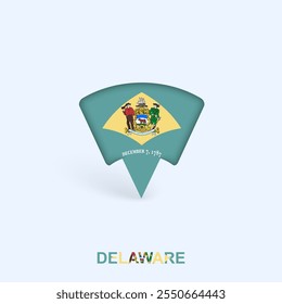 Design de ponteiro de mapa de bandeira de Delaware com sombra. Ilustrador de vetor.