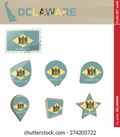 Delaware Flag Set, US state, Flag Set #246. Vector.