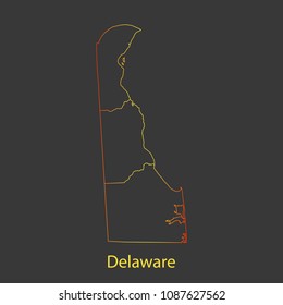 Delaware gradient outline,stroke of map with administrative division. Modern line style vector illustration