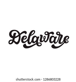 Delaware. Hand drawn US state name isolated on white background. Modern calligraphy for posters, cards, t shirts, souvenirs, stickers. Vector lettering typography