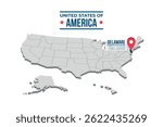 Delaware Highlighted On A 3D Isometric Map Of The United States Of America