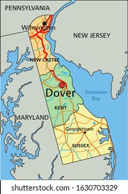 Delaware - Highly detailed editable political map with labeling.