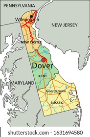 Delaware - Highly detailed editable political map with labeling.