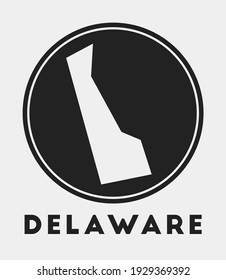 Delaware icon. Round logo with US state map and title. Stylish Delaware badge with map. Vector illustration.