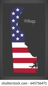 Delaware map with American national flag illustration