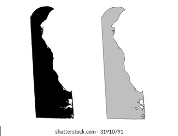 Delaware map. Black and white. Mercator projection.